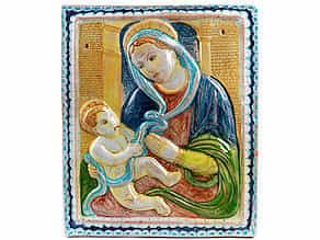  Majolika-Andachtsplatte mit Madonna und Kind