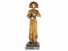 † Jugendstil-Mädchenfigur in Bronze und Elfenbein