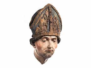  Spätgotischer Kopf eines Heiligen Bischofs