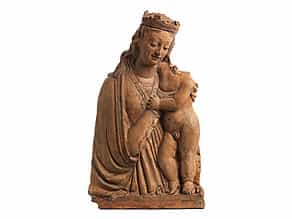  Terrakotta-Figur der Maria mit dem Kind im Hochrelief