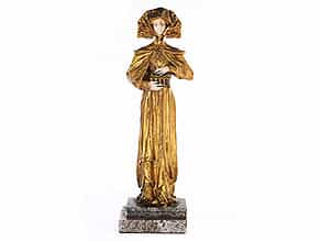 † Jugenstil-Mädchenfigur in Bronze und Elfenbein