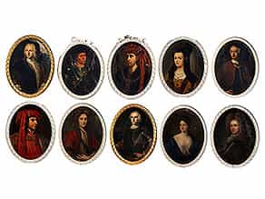 Satz von zehn Portraitbildnissen von der Hand verschiedener Maler des 18. bis 20. Jahrhunderts 