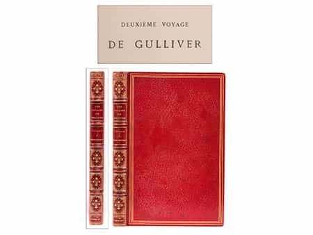 † Gulliver - Prachtband in rotem Maroquin mit reicher Rücken- und Innenkantenvergoldung