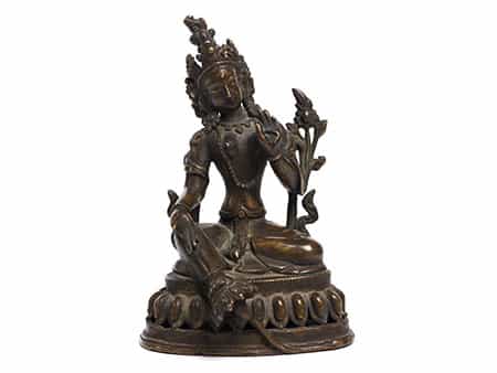  Kleine Bronzefigur einer Grünen Tara 