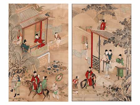  Paar chinesische Malereien auf Reispapier 