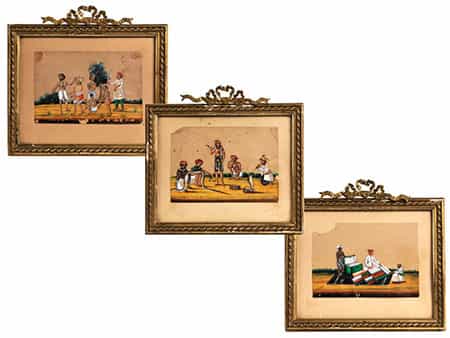  Drei Rähmchen mit indischen Malereien