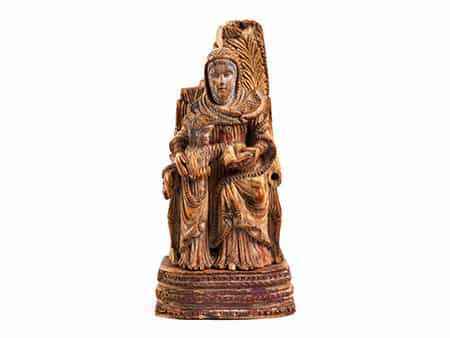 Seltene frühe Schnitzfigurengruppe der Heiligen Anna mit der mädchenhaften Maria