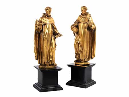 Bronzefigurenpaar zweier Ordensheiliger
