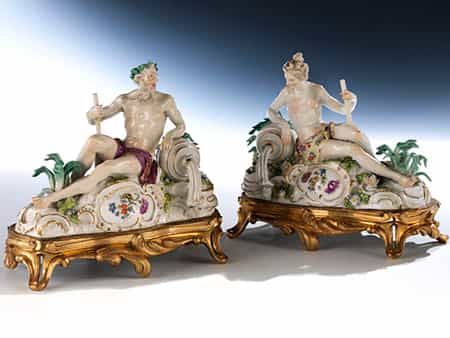  Paar Meissener Flussgötter-Figuren nach Modell von Johann Joachim Kändler, 1706 - 1775 