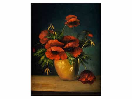  Mohnblume in ovaler Vase auf einem Tisch