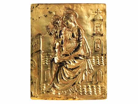  Vergoldete Gussplakette mit Darstellung der Madonna di Loreto