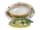 Detailabbildung:  Fayence-Deckelgefäß in Form einer Melone auf einem Présentoire